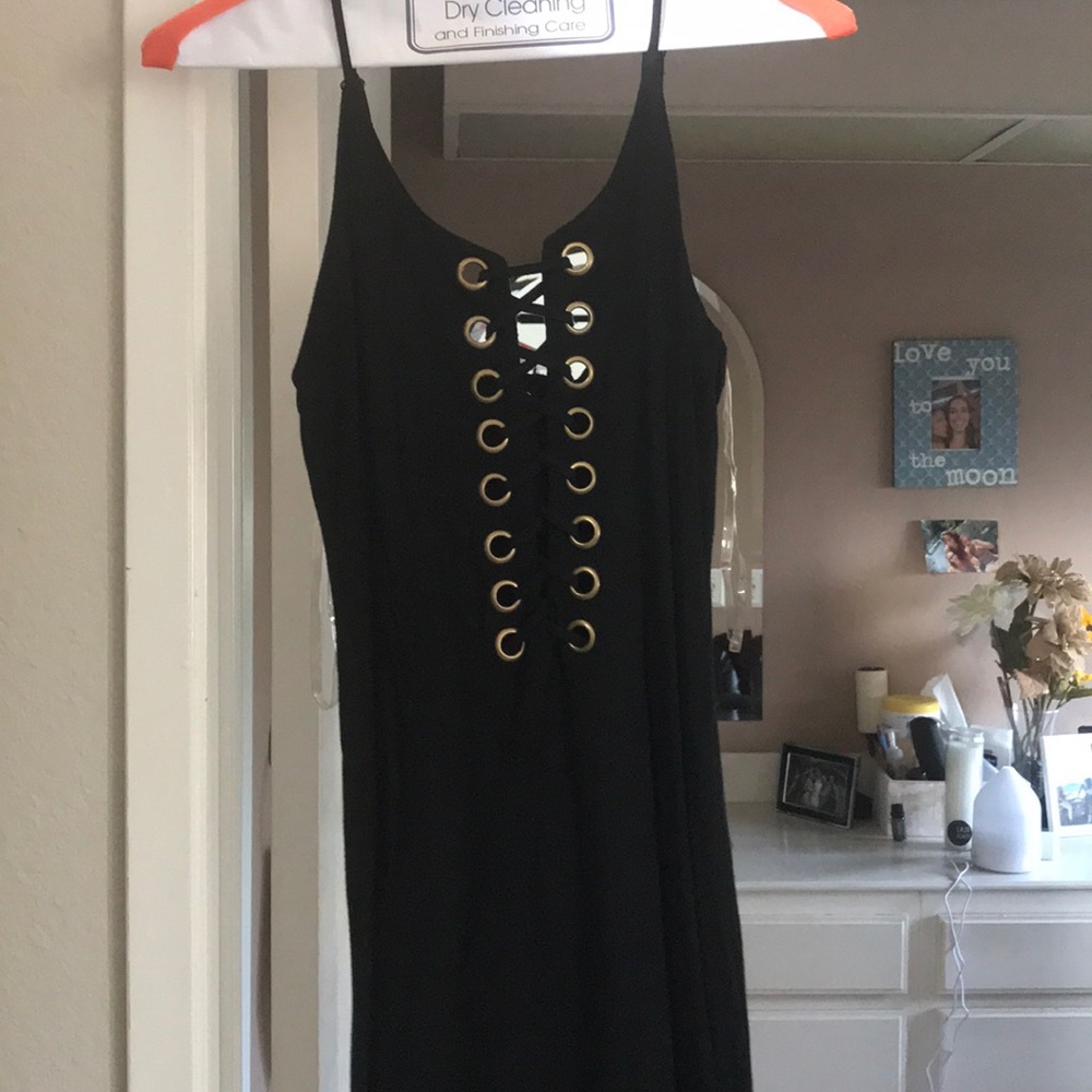 Black body fit dress. Tie up.